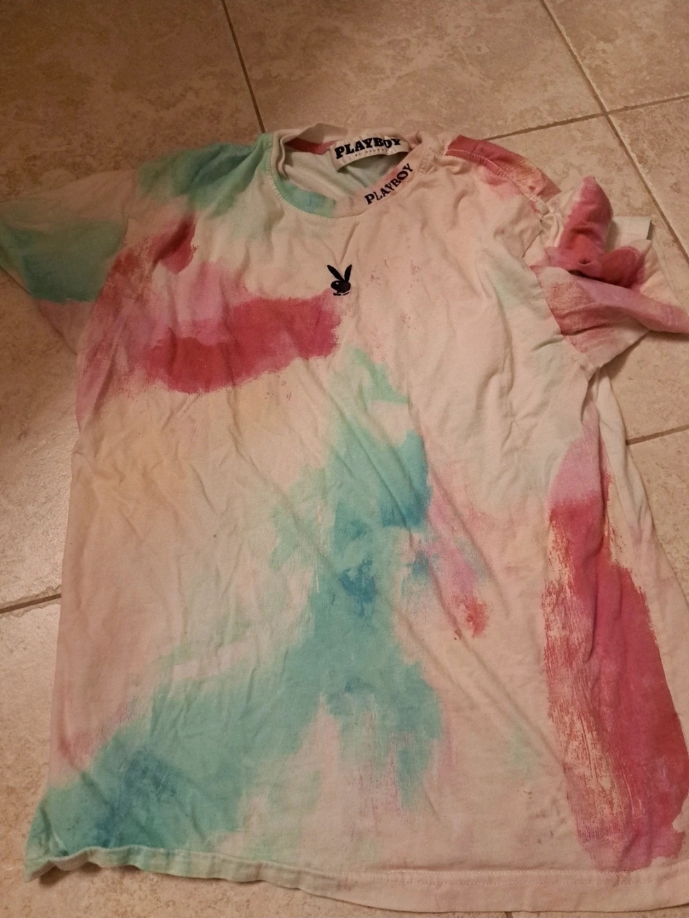 PLAYBOY Mens Short Sleeve Tie-Dye Tee in Pink & Blue